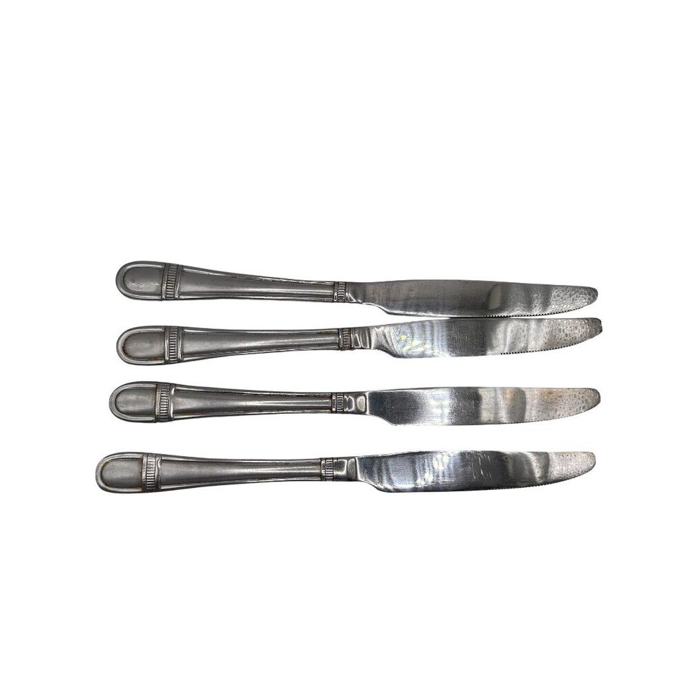 4 Oneida Colonnade Dinner knives stainless steel frosted handle glossy flatware